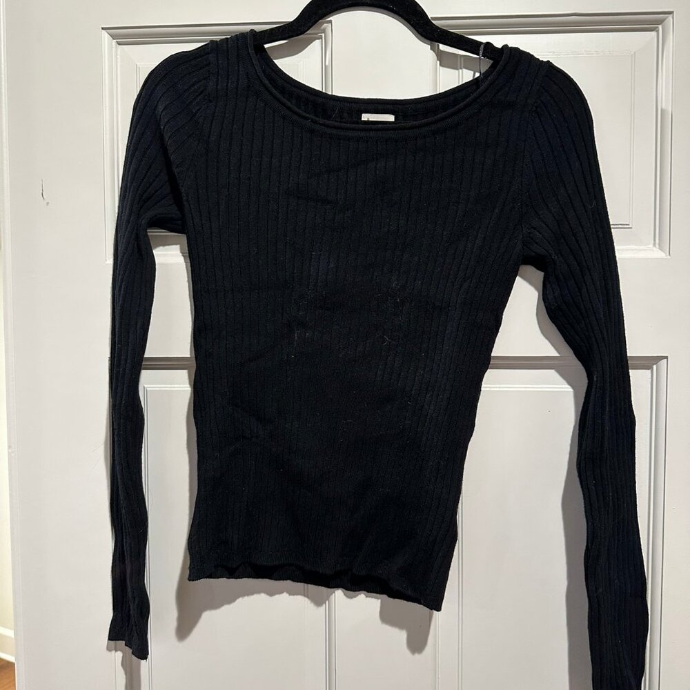 A New Day Black Ribbed Long Sleeve Shirt